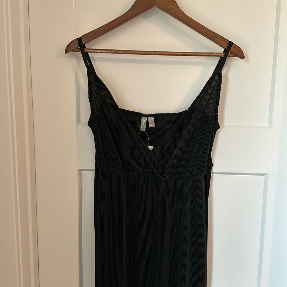 ASOS black strappy plisse midi dress